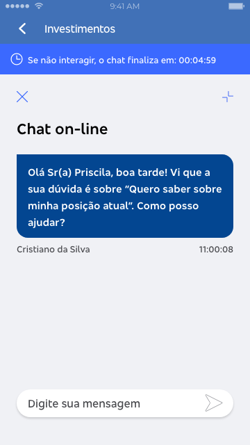 Tela de início da conversa com especialista